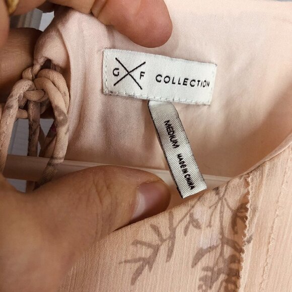 Gentle FAWN Peach Floral Sleeveless Sheer Lined Mini Dress Sz M - Picture 8 of 9